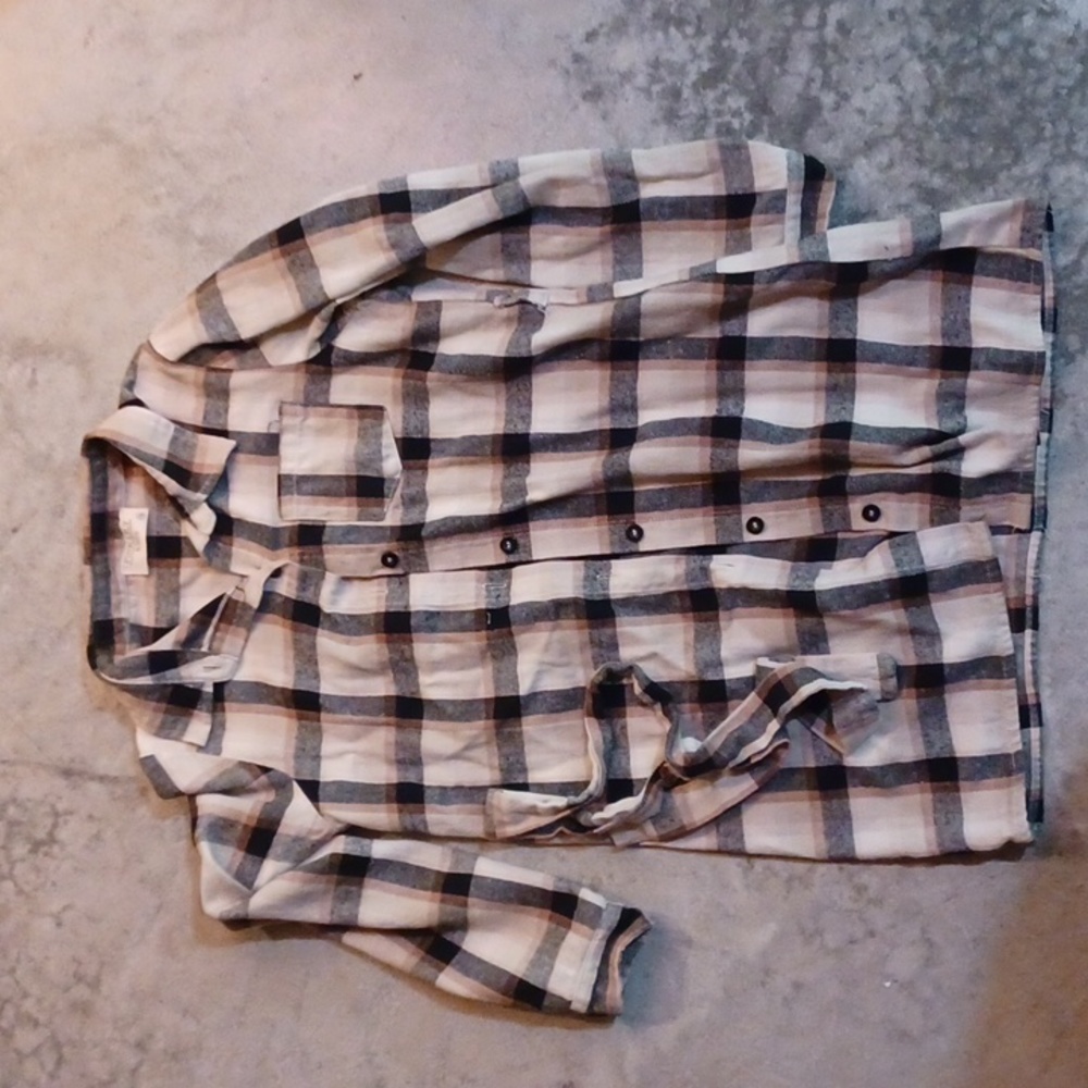 Pink Lily black tan plaid shirt dress size 7 8